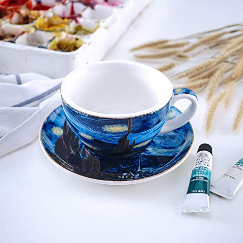 Coffeezone Vincent Van Gogh Art The Starry Night Porcelain Cappuccino Coffee Cup Saucer (Cappuccino 7.5 oz)