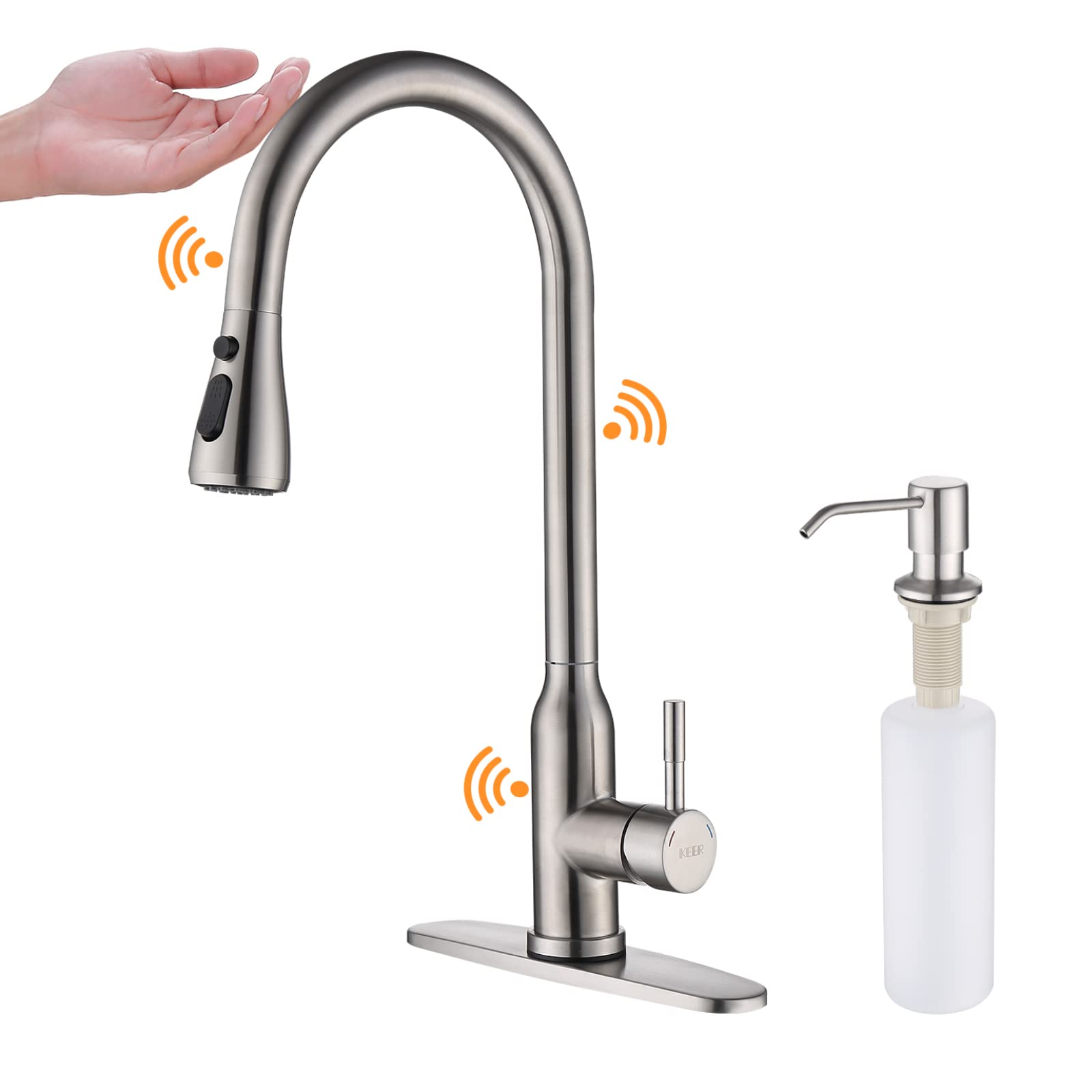 Touch Kitchen Faucet,Keer Smart Kitchen Sink Faucet With Pull Down Sprayer, Touch On Activated Kitchen Bar Sink Faucet Brushed N