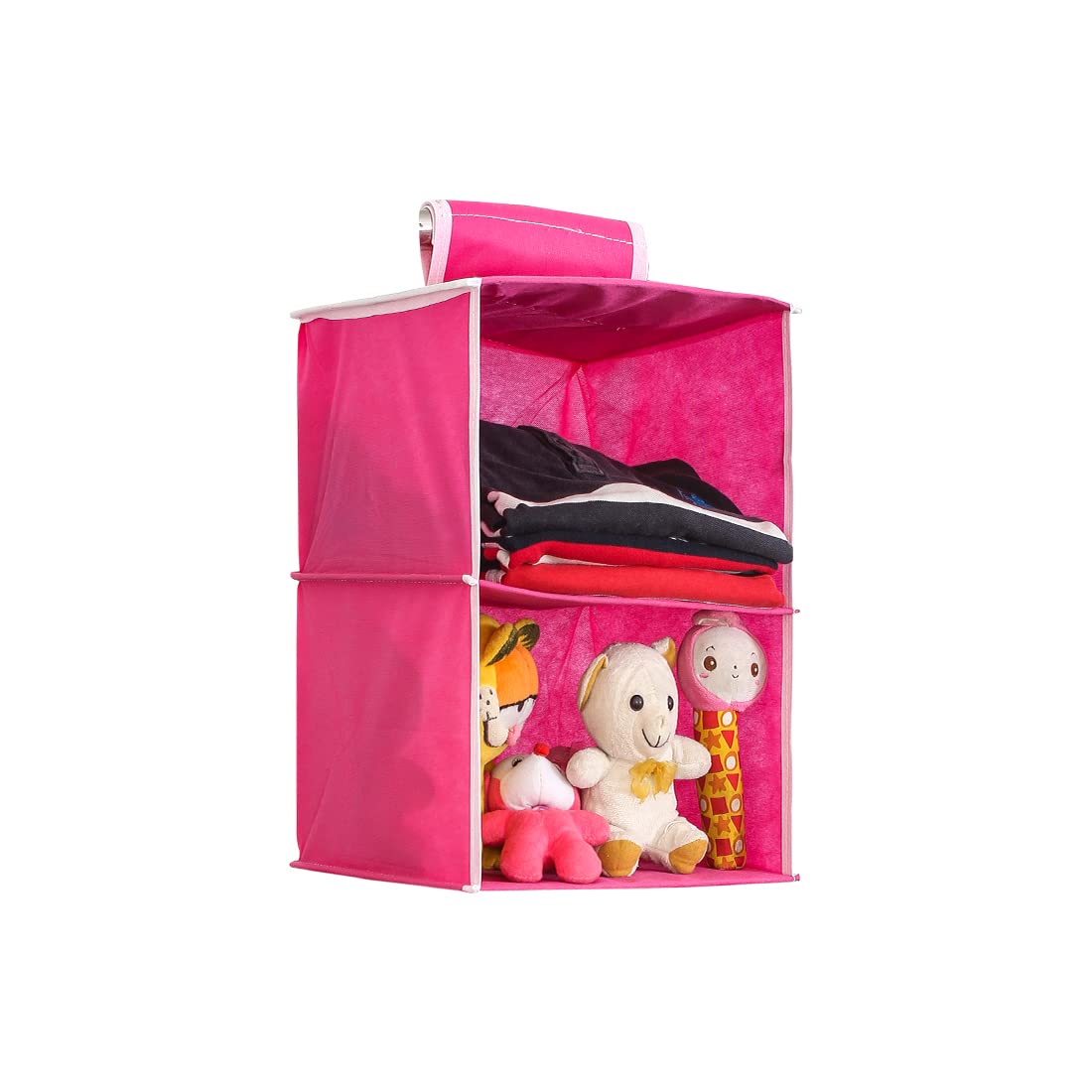 Prettykrafts Hanging Organizer 2 Shelves Wardrobe Organiser, Pink