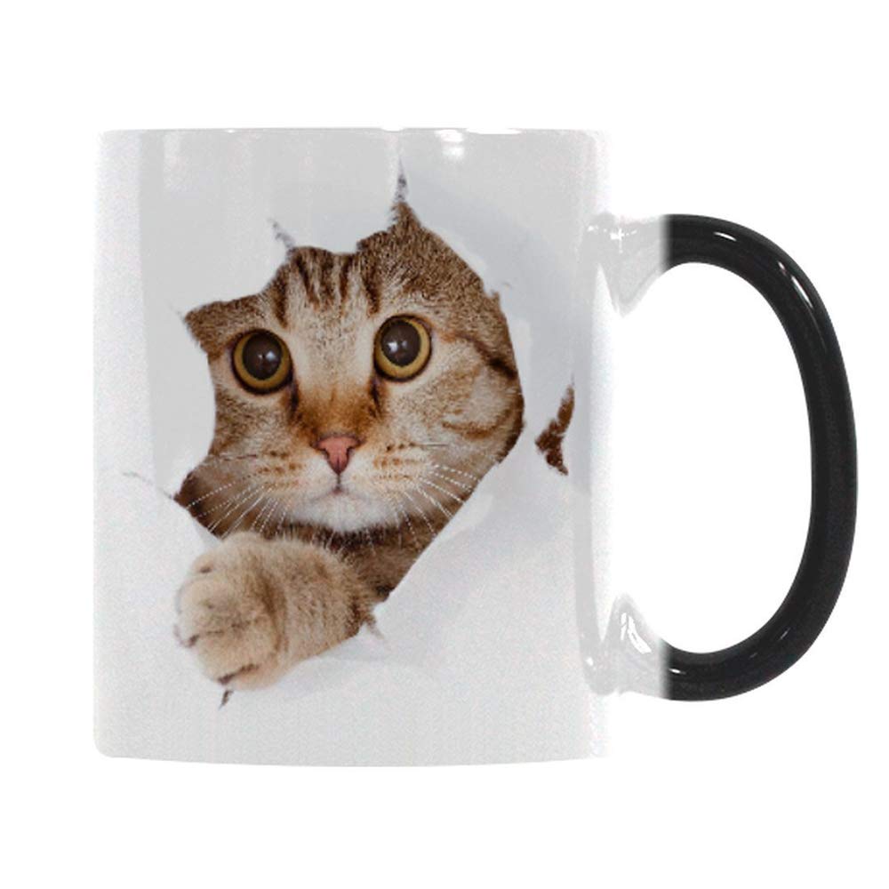 Caliamary Heat Changing Mug, Funny Cat Heat Changing Ceramic Coffee Mug, 11 Oz Heat Sensitive Color Changing Coffee Mug Cup, Cut