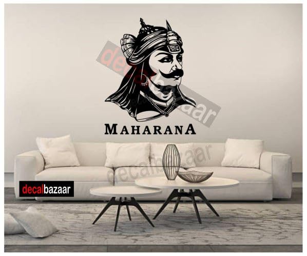 decalbazaar Vinyl Maharana Pratap Singh Glossy Glass Wall Sticker, 23 x 18 Inches Black