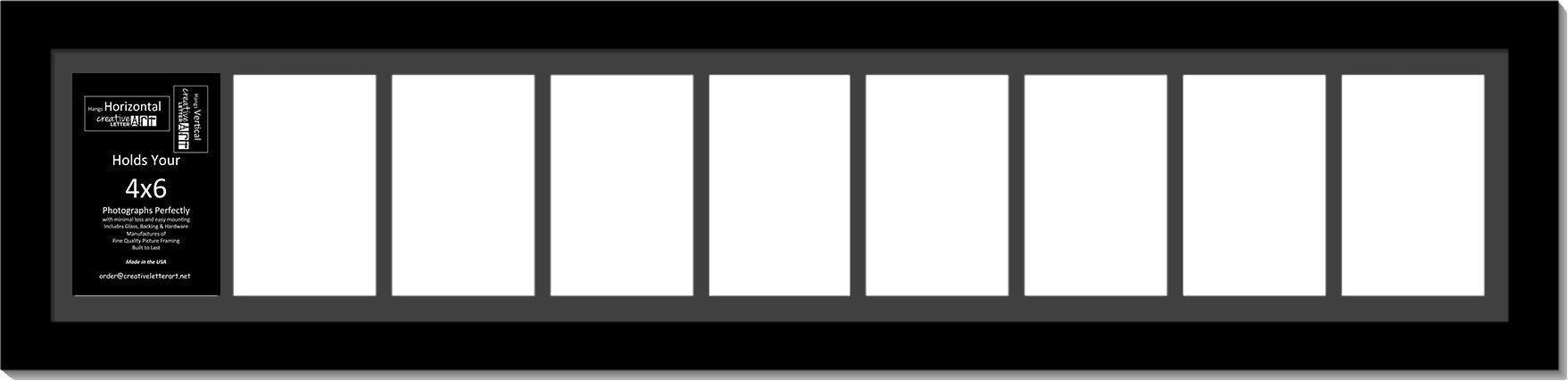 Creative Letter Art 4    x 6    Multiple Opening Picture Frame Collage with 9 holes, Manhattan Black Frame with 8 x 38-inch Blac