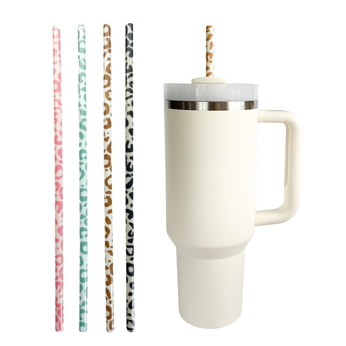 Brittyland 40Oz Replacement Straws - 4 Pack | 40Oz Tumbler Leopard Straws, Cheetah Straws, Iced Coffee Straws, Extra Long Straws