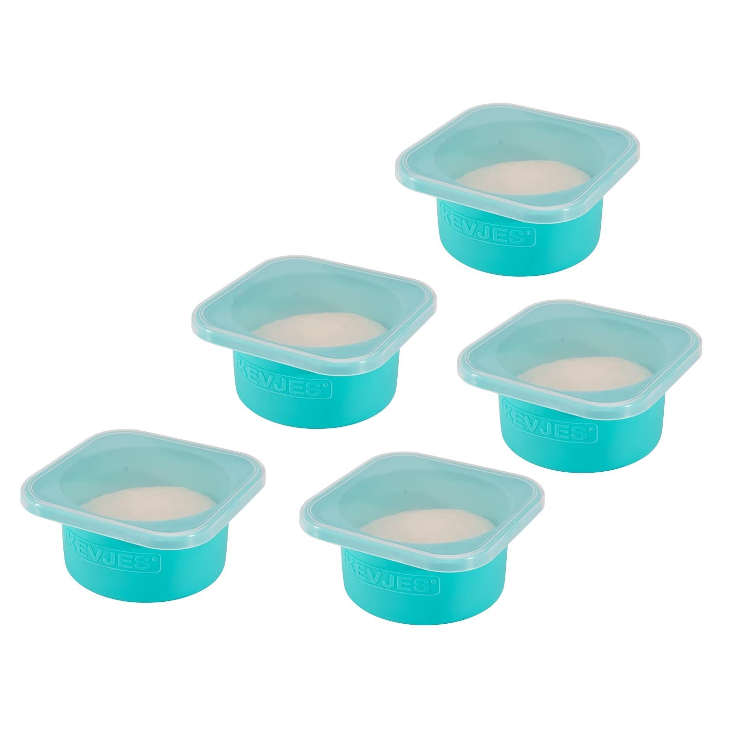 Kevjes Stackable Silicone Artisan Pizza Dough Proofing Proving Containers With Lids-5 Pack-500Ml Portion (Blue)