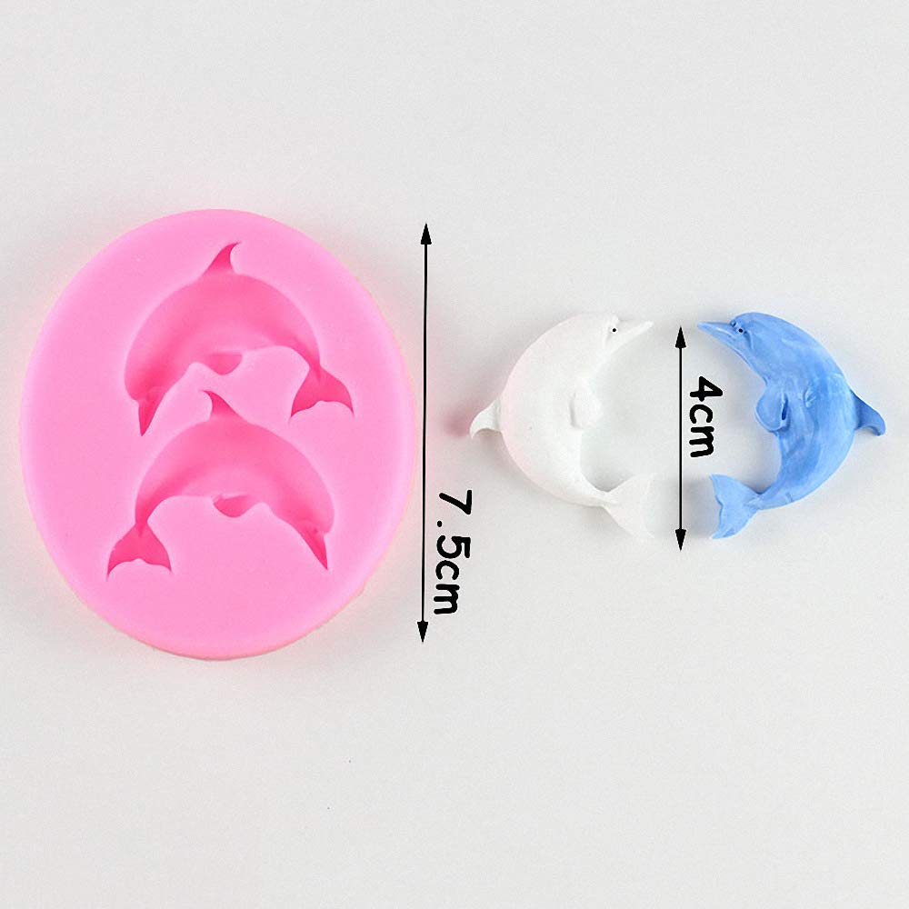 Set Of 2 Dolphin Fondant Molds Whale Silicone Sugarcraft Mold Diy Cake Decorating Tools Cupcake Chocolate Candy Polymer Clay Res