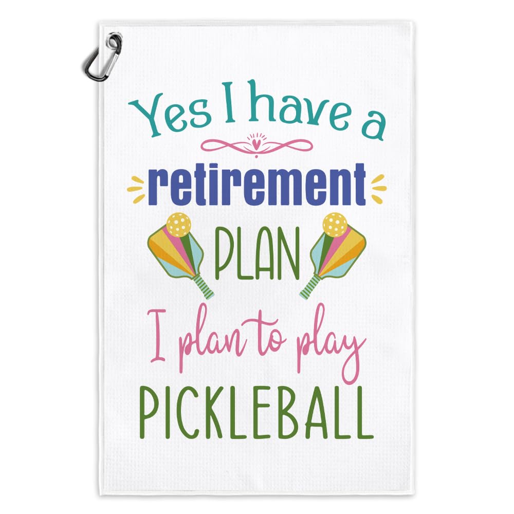 Msticey Yes I Have A Retirement Plan Funny Printed Microfiber Pickleball Towel with Clip, Pickleball Towel Gifts for Men Women D