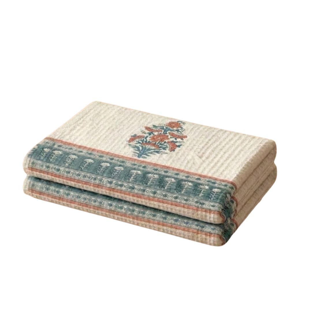 Peepul Tree Block Printed Hand And Bath Towels, Super Absorbent, Soft & Quick Dry, 100% Pure Cotton (2 Hand Towel Set,Peach &Tea