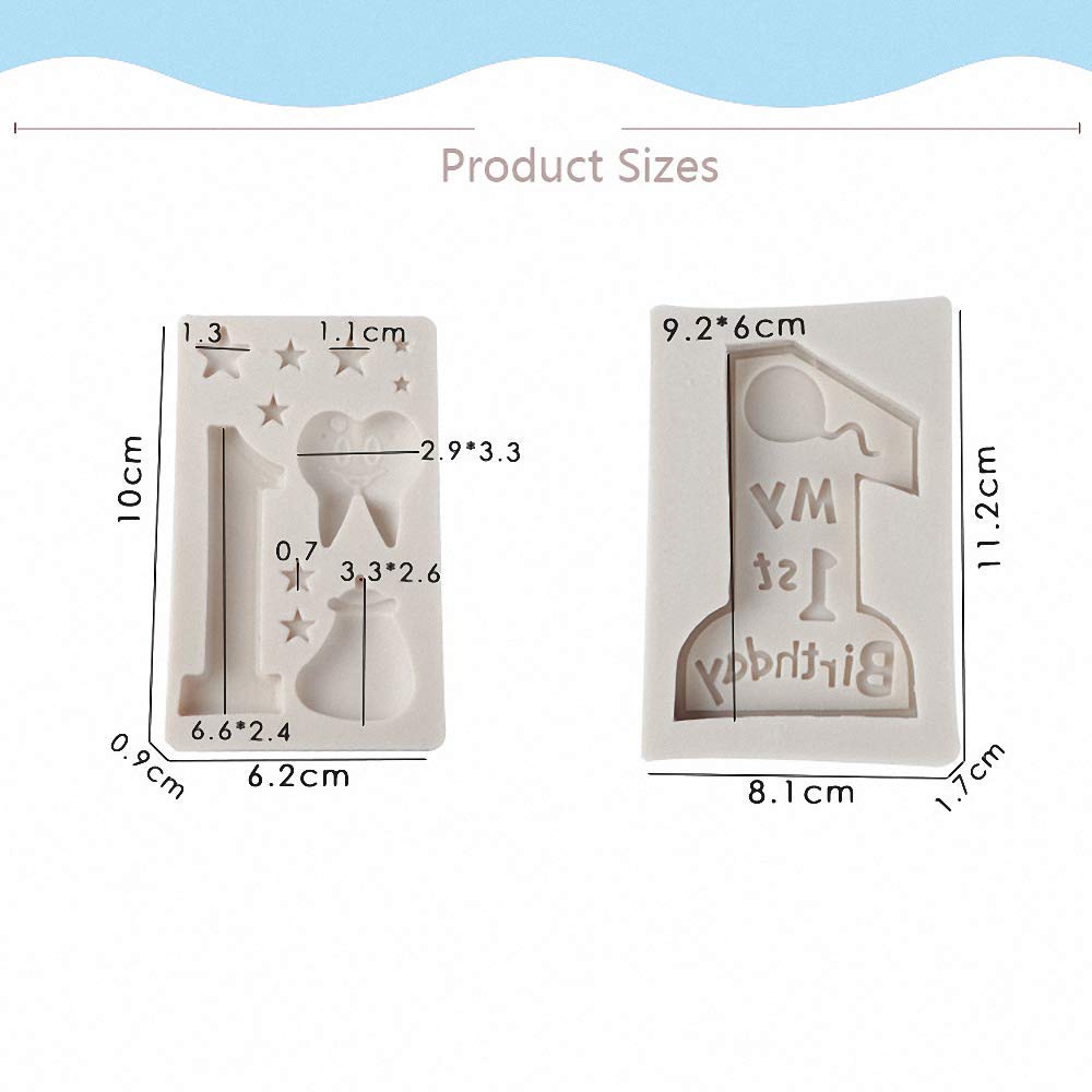 2Pcs/Set 1St Birthday Silicone Fondant Molds, Number 1 & Baby Tooth Chocolate Candy Sugar Craft Mold Happy Birthday Handmade Can