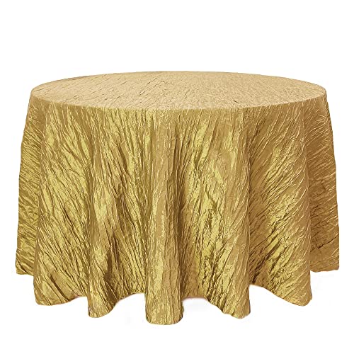 Your Chair Covers - 120 Inch Round Crinkle Taffeta Tablecloth - Gold, Crushed Shiny Dining Table Cloth For Wedding Party Birthda