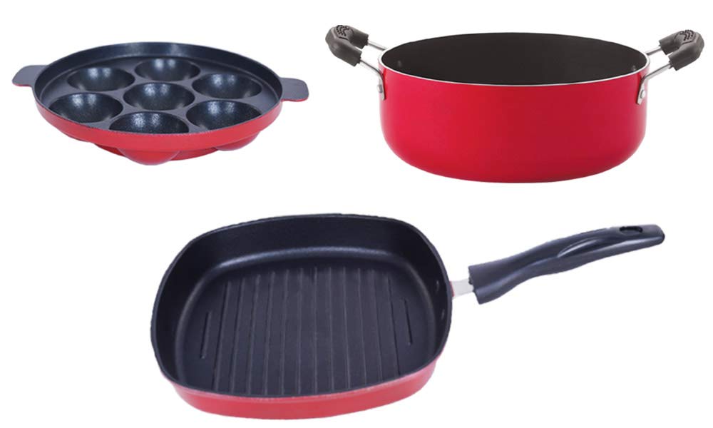 Nirlon Kitchen Pots & Pans Non Stick Cookware Set Of 3 Pieces (Ap7_Cs20_Gp24)