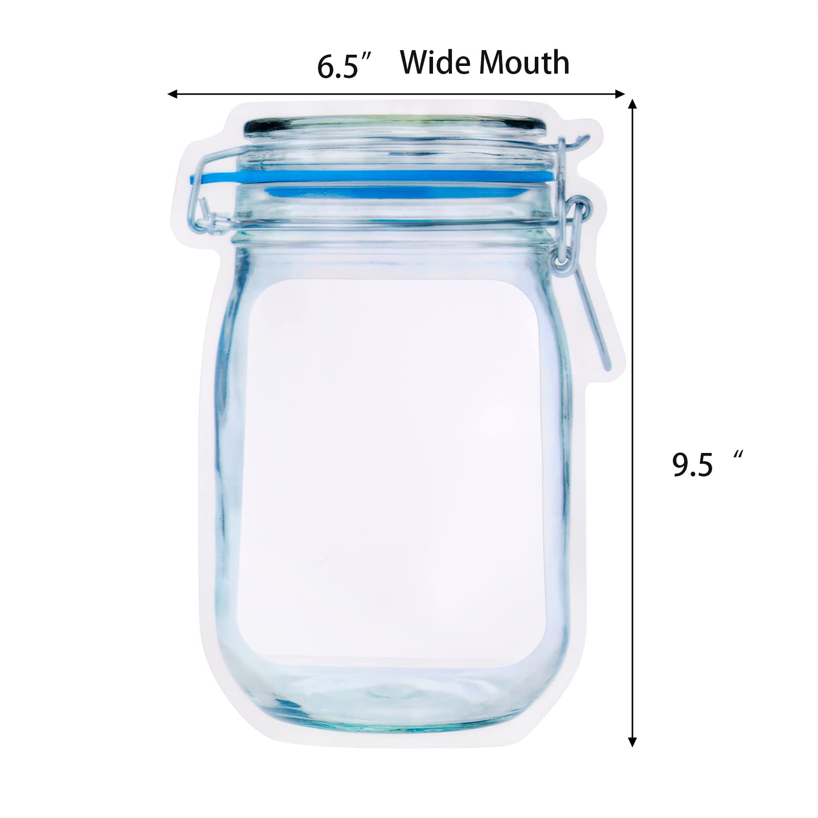 Jucoan Large Wide Mouth Mason Jar Zip Snack Bags, 50 Pack, Reusable, Clear Plastic, Airtight, Leakproof for Food Storage