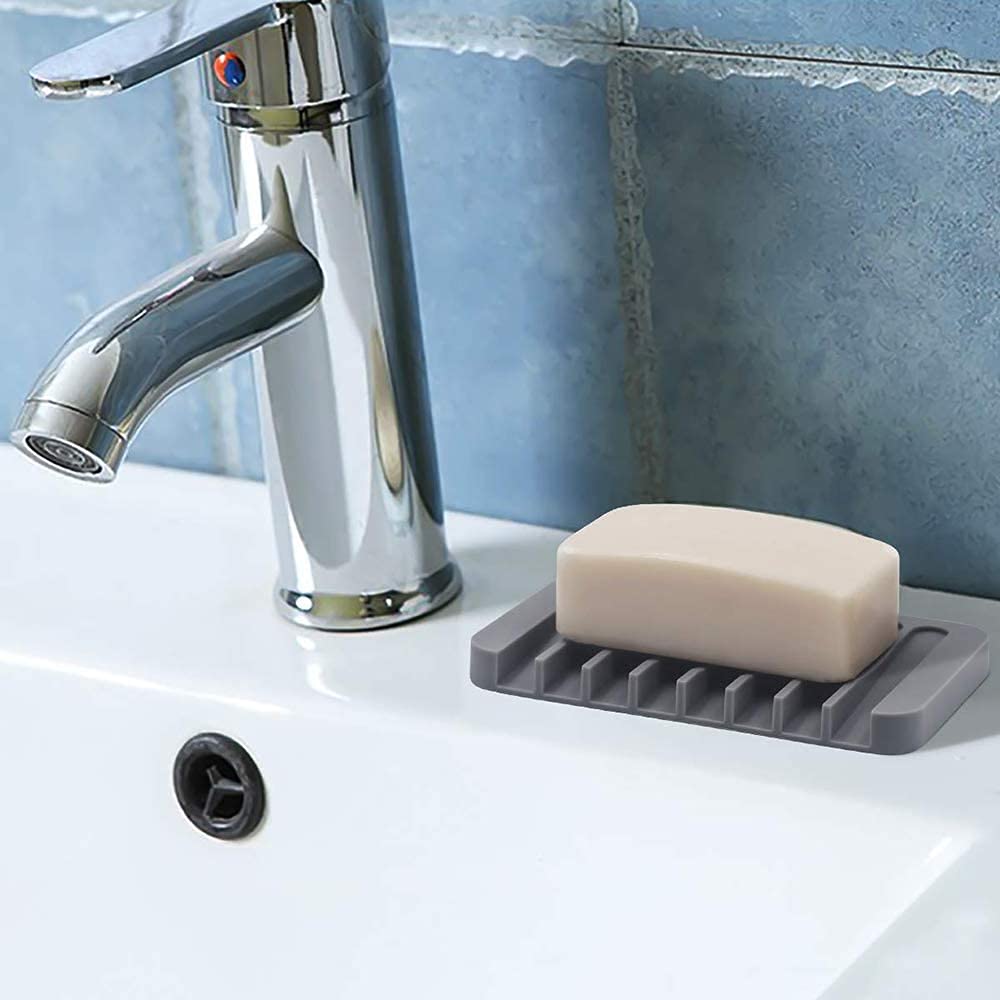 Ramkuwar Silicone Soap Dish Soap Saver Waterfall Anti-Slip Design Soap Holder With Drainage For Shower Kitchen Sink Bathroom Eas