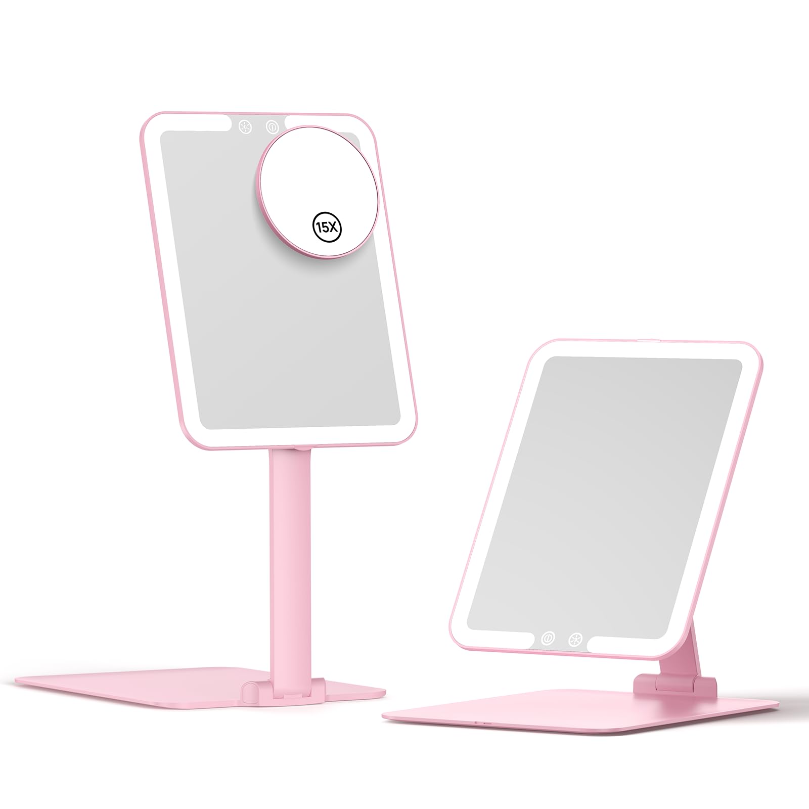 Benbilry Travel Makeup Mirror with Light, 15X Magnifying Mirror & 3 Color Modes, 1800mAh Rechargeable, Adjustable Height/Angle S