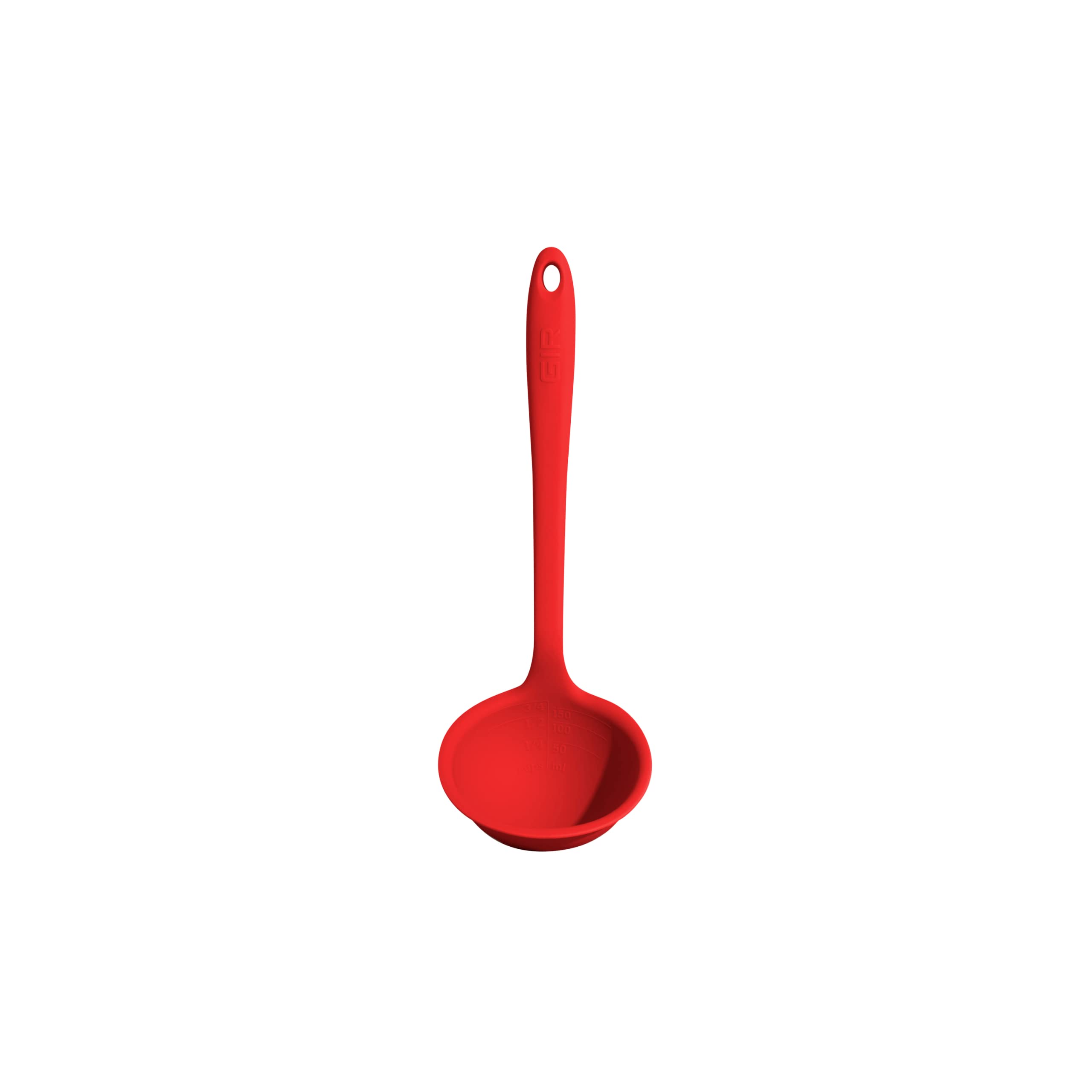 GIR: Get It Right Silicone Pasta Spoon & Ladle - 3/4-Cup Capacity - Red - Heat-Resistant to 425F - Measurement Markings in Cups 