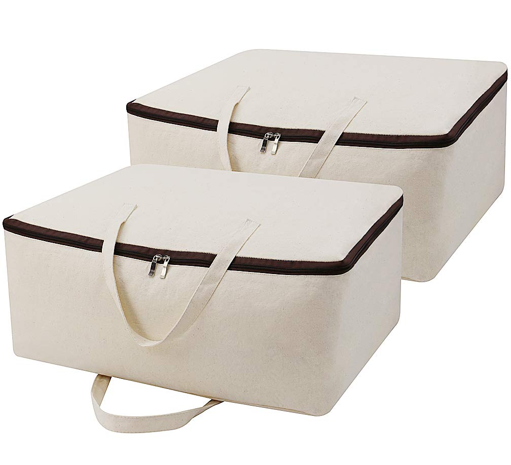 Iwill Create Pro Breathable 100% Cotton Canvas Soft Storage Bag With Handles, Beige, 2Pcs