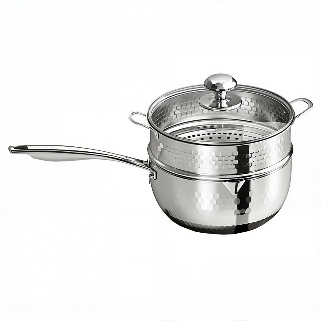 Hammered Saucepan Set with Lid for Boiling, Steaming, and Soup