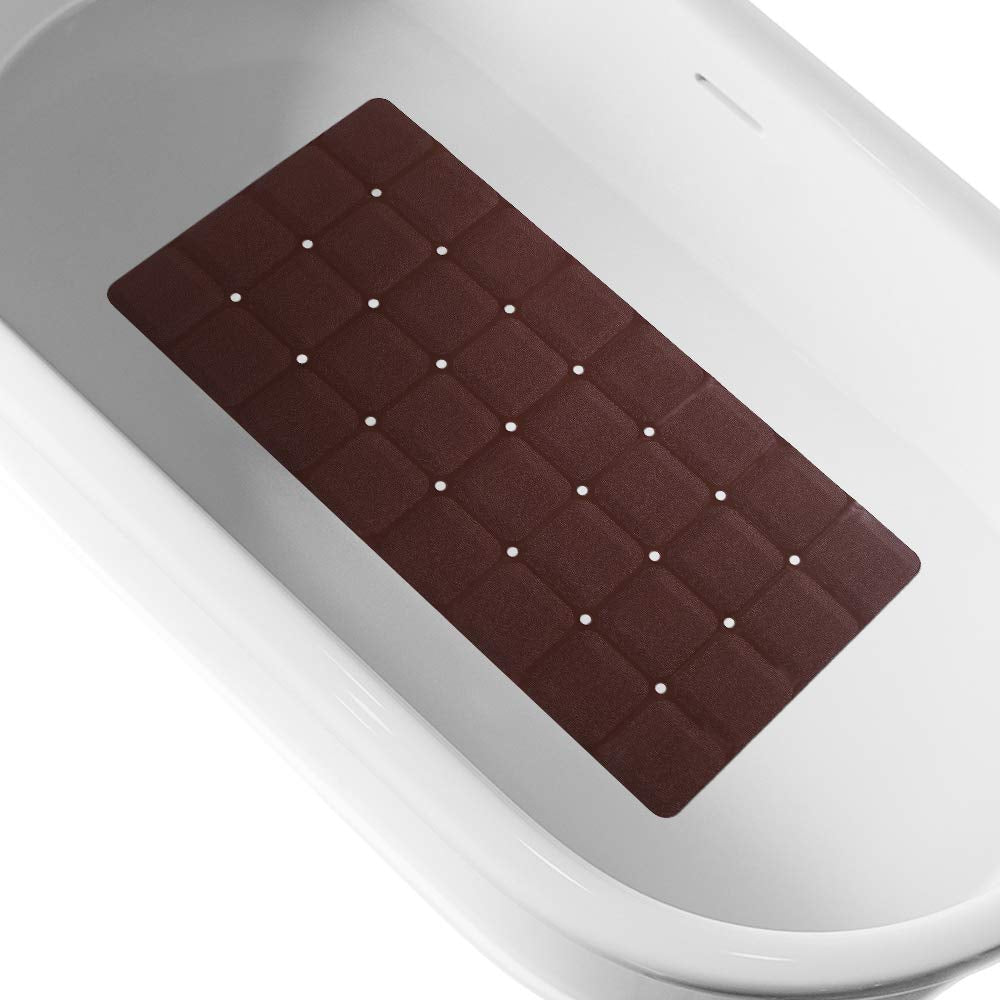 Webos Foldable Non Slip Silicon Bath Mat Bathtub Mat No Suction Cups For Textured Tub And Reglazed Tub (Chocolate, 28-Inch X 14-