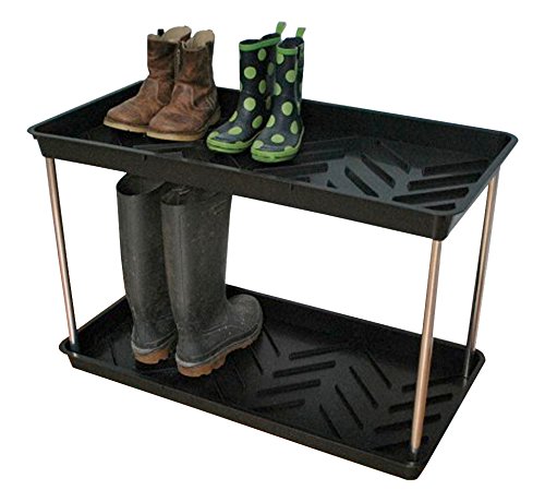 Tierra Garden 2-Tiered Recycled Plastic Boot Tray, Durable 2 Tier Shoe Rack For Boots (Black)