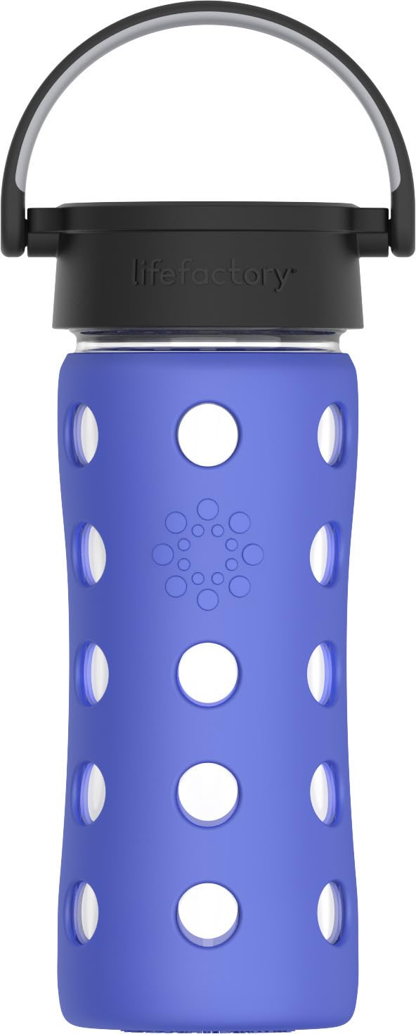 Lifefactory 12oz Glass Water Bottle with Classic Chug Cap, Periwinkle