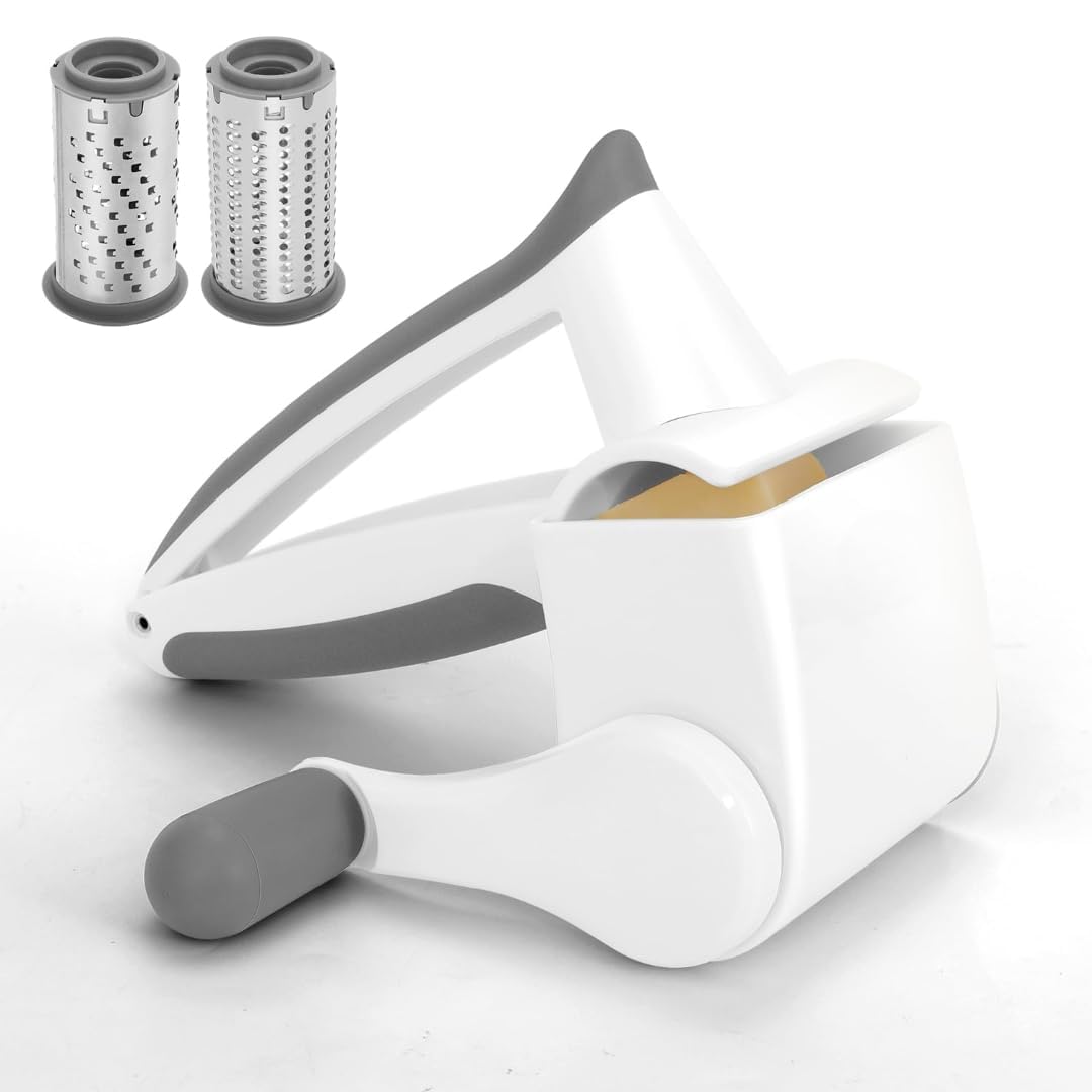 Mooka Manual Hand Crank Cheese Grater With 3 Stainless Steel Blades | Rotary Vegetable & Cheese Shredder For Kitchen | Easy To C