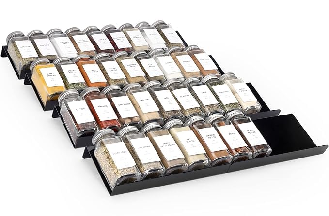 Jolfay Acrylic Spice Drawer Organizer 4 Layer Expandable For Cabinet Pantry Kitchen Black|4Pcscorner Shelf For Bathroom |Wall Mo