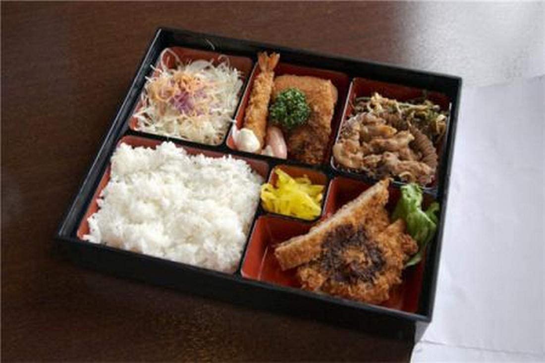Japanbargain, Red And Black Japanese Traditional Plastic Lacquered Lunch Bento Box 6 Compartments For Restaurant Or Home Tray An