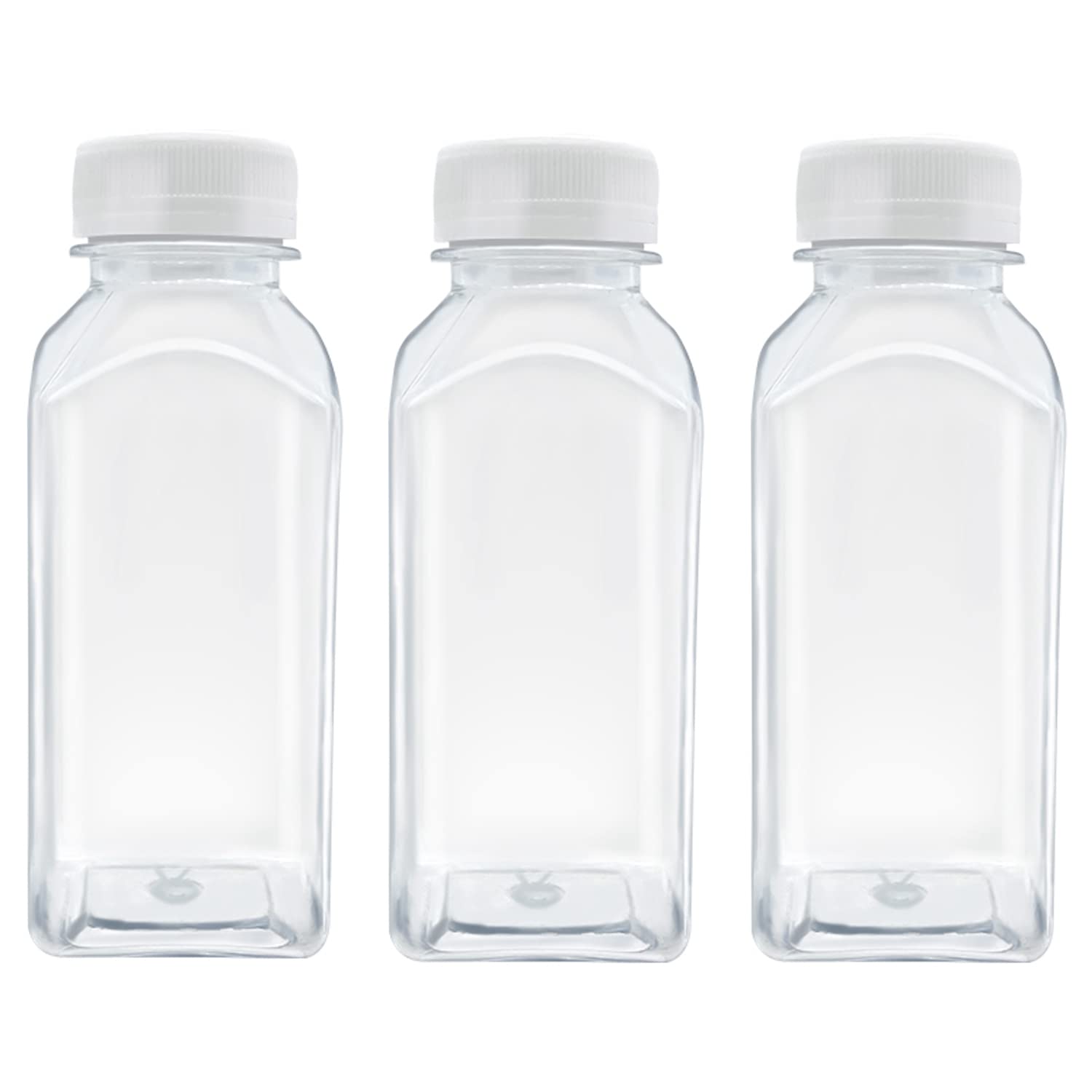 Myyzmy 3 Pcs 8 Ounce Plastic Juice Bottles, Reusable Bulk Beverage Containers For Juice, Milk And Other Beverages, White Lid