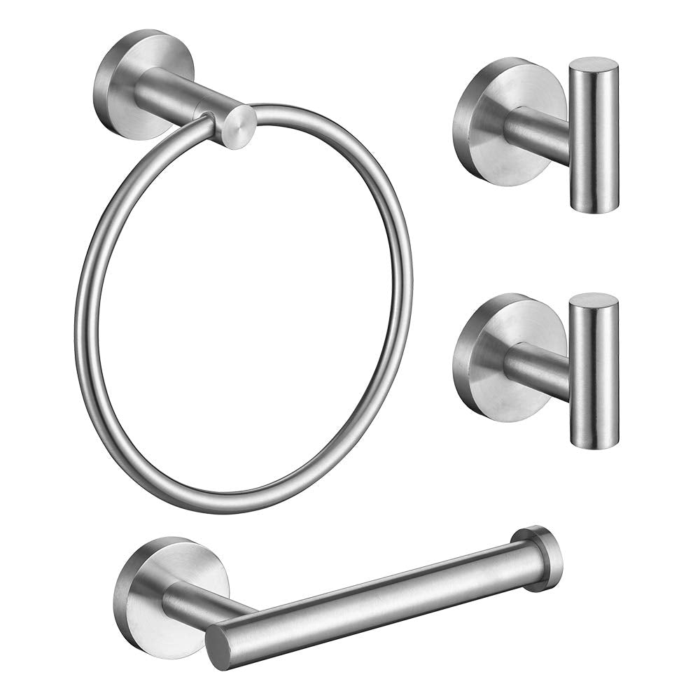 Lairuier Bathroom Hardware Set, 4-Piecetowel Bar Set Include Toilet Paper Holder,Towel Ring And 2 Towel Hooks Stainless Steel Wa