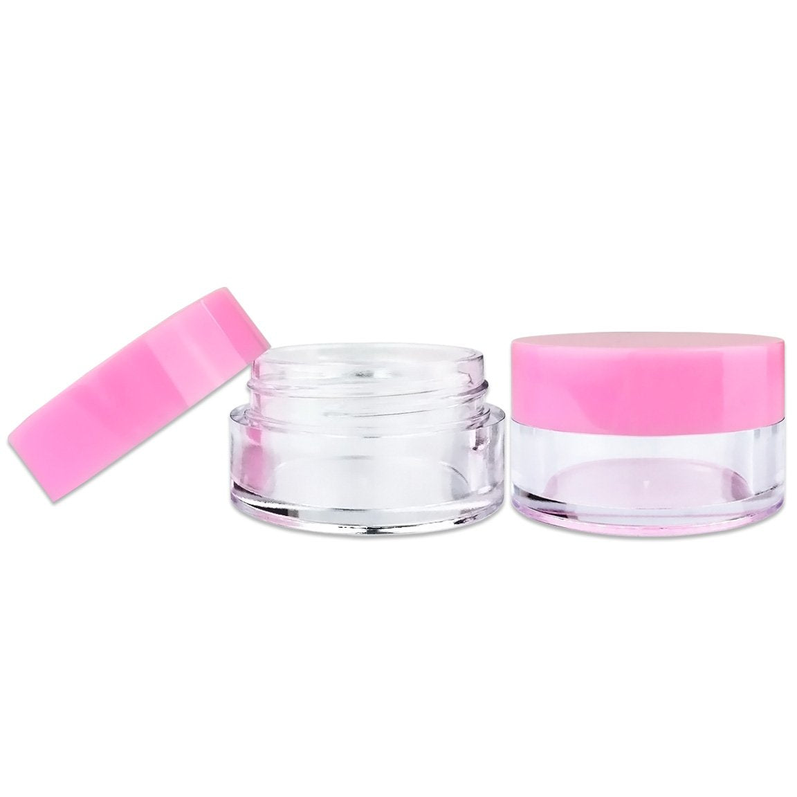 50 Jars - Beauticom High-Graded 5 Grams/5 Ml Bpa Free Thick Clear Acrylic 100% No Leak Plastic Jars Empty Container Pink Lid For