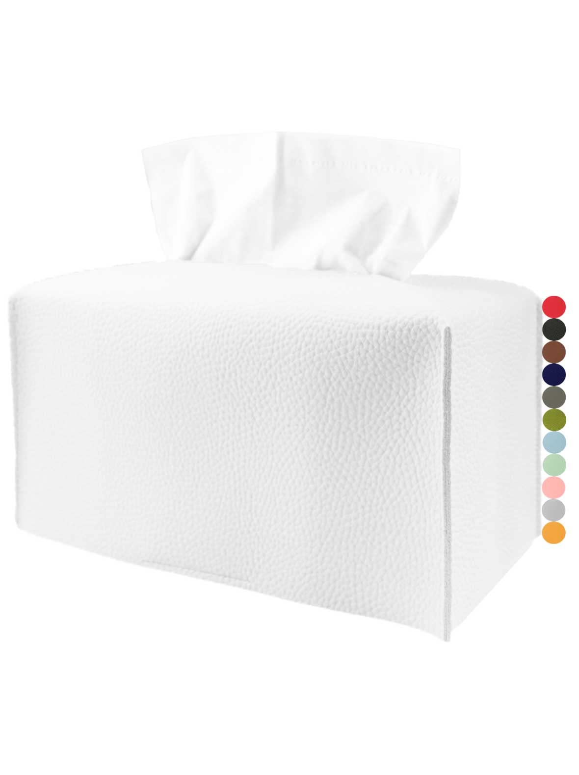 Extra Large Tissue Box Cover Rectangular - Plus Size Tissue Box Holder With Bottom Belt [Jesmini, White] Decorative Faux Leather