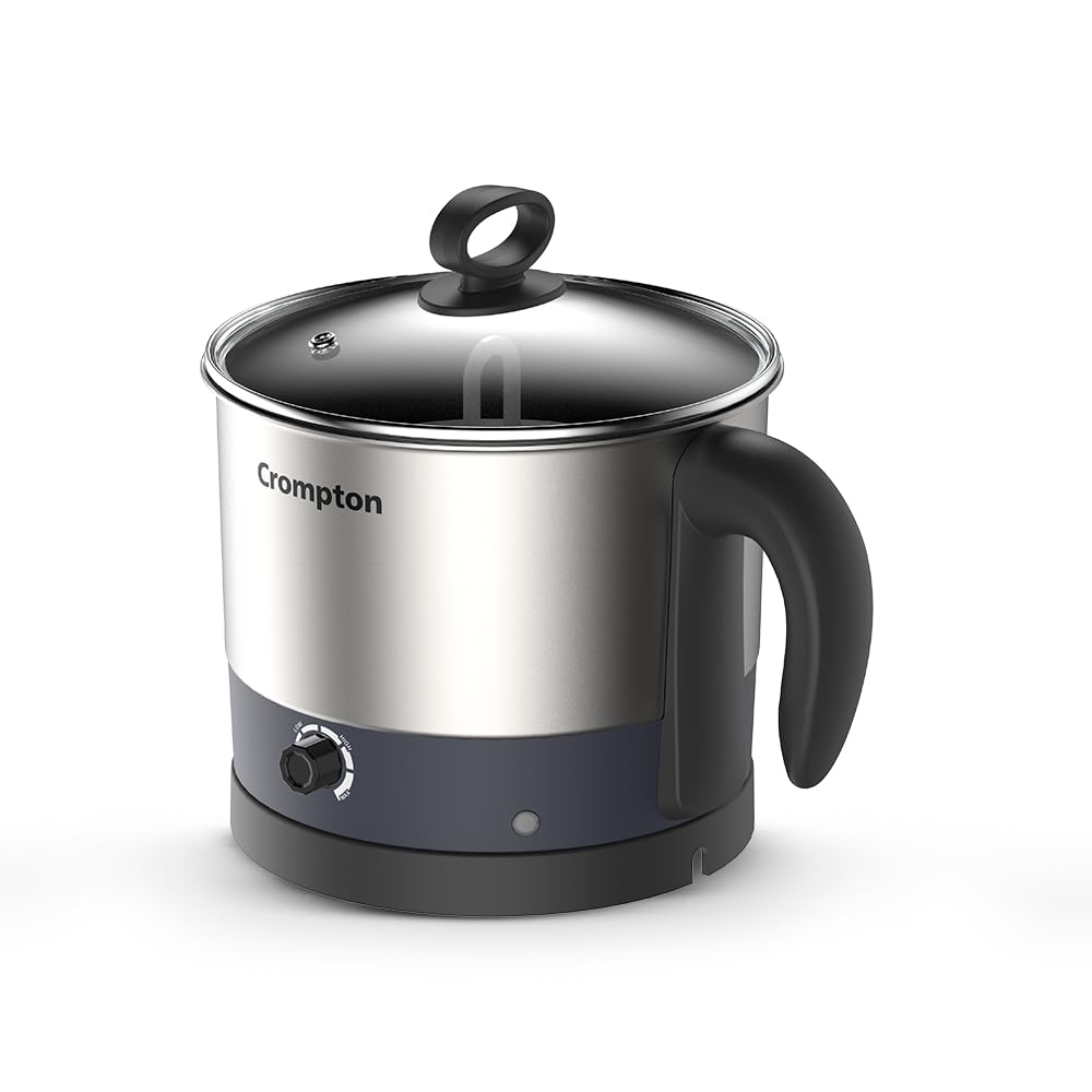 Crompton Multi-Purpose Kettle 1 Ltr Temperature Control Knob | 360-Degree Swivel Base | Robust Stainless Steel Body | Led Indica