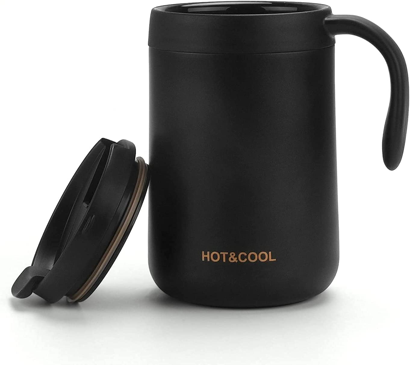 Leeonz 500 ML Insulated Stainless Steel Coffee Mug with Lid and Handle, Ideal Coffee Cups with Lids for Office, Camping Mug, Tra