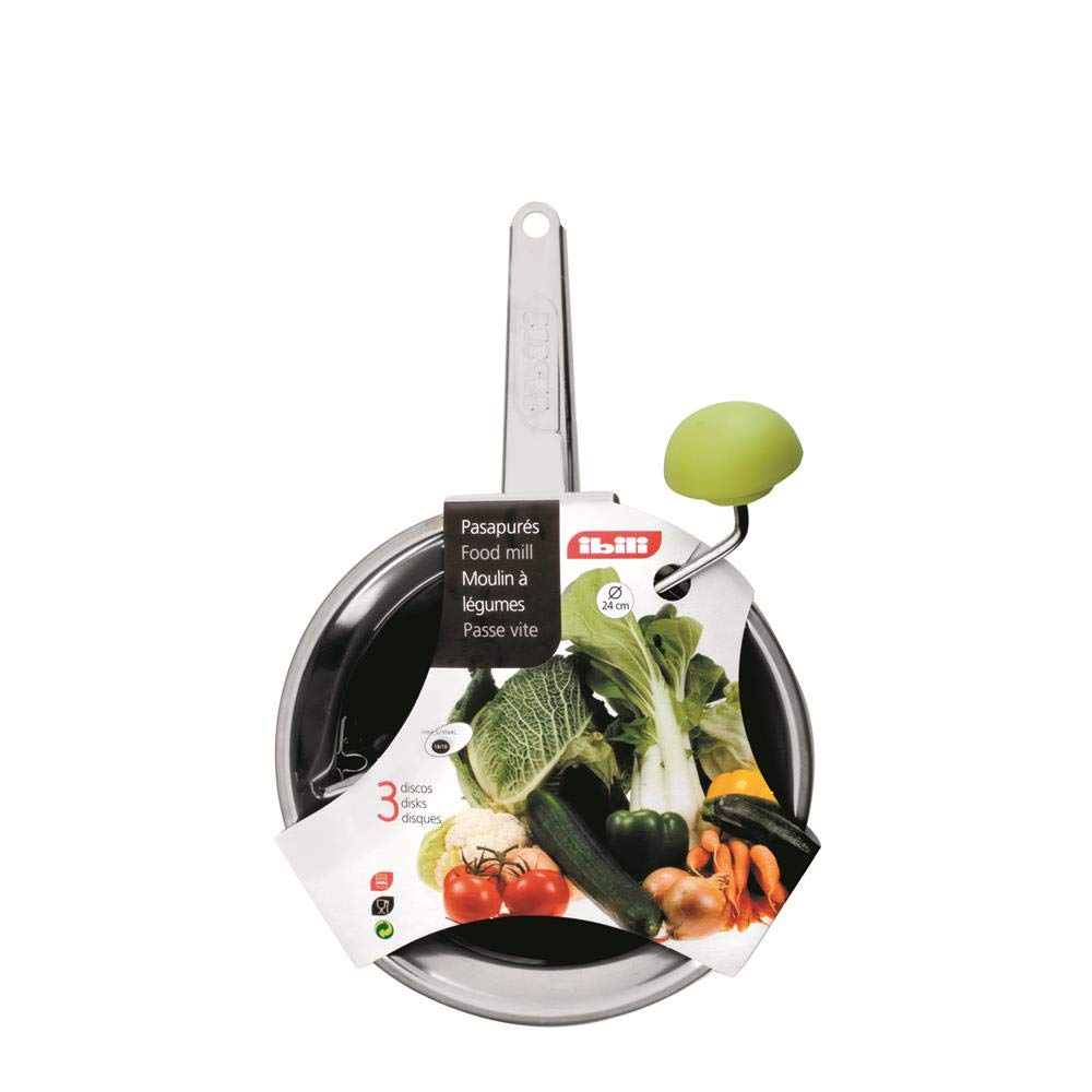 ibili Clasica Food Mill Set with 3 Sieves  Stainless Steel  Silver  20 x 9 x 8 cm
