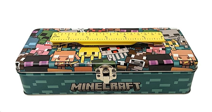 Tin Box Company Large Storage Box with Ruler Handle, Minecraft