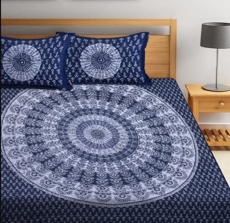 Jaipur Prints 100% Cotton Rajasthani Jaipuri Traditional Floral King Size Double Bedsheet With 2 Pillow Covers - Export 35