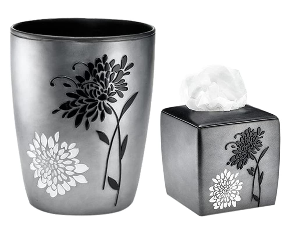 Zahari Home 2pc Erica Bathroom Decor Set Waste Basket for Bathroom & Tissue Cover Modern Classic Decor Stylish Unique Design Bea