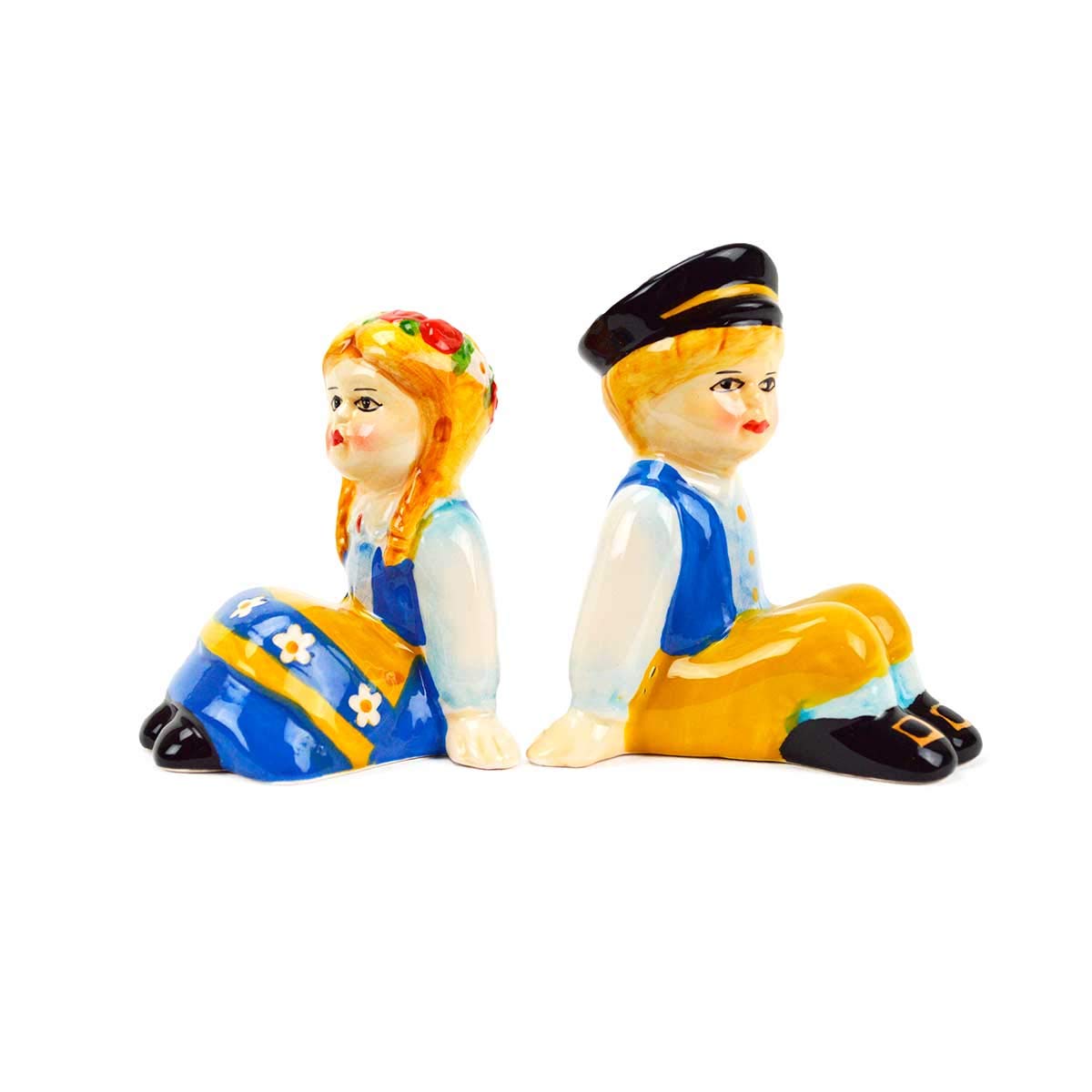Swedish Sitting Couple Vintage Ceramic Salt And Pepper Shakers Set By E.H.G