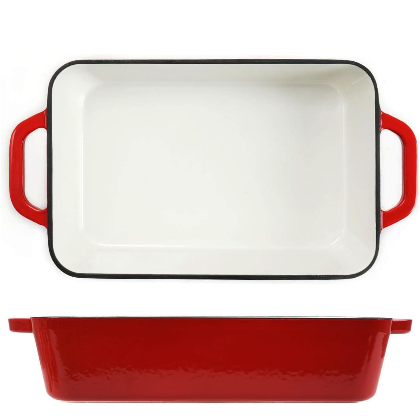 3.7 Qt Enameled Cast Iron Rectangular Roaster, Casserole Dish, Lasagna Pan, Deep Roasting Pan, for Cooking and Baking  Red