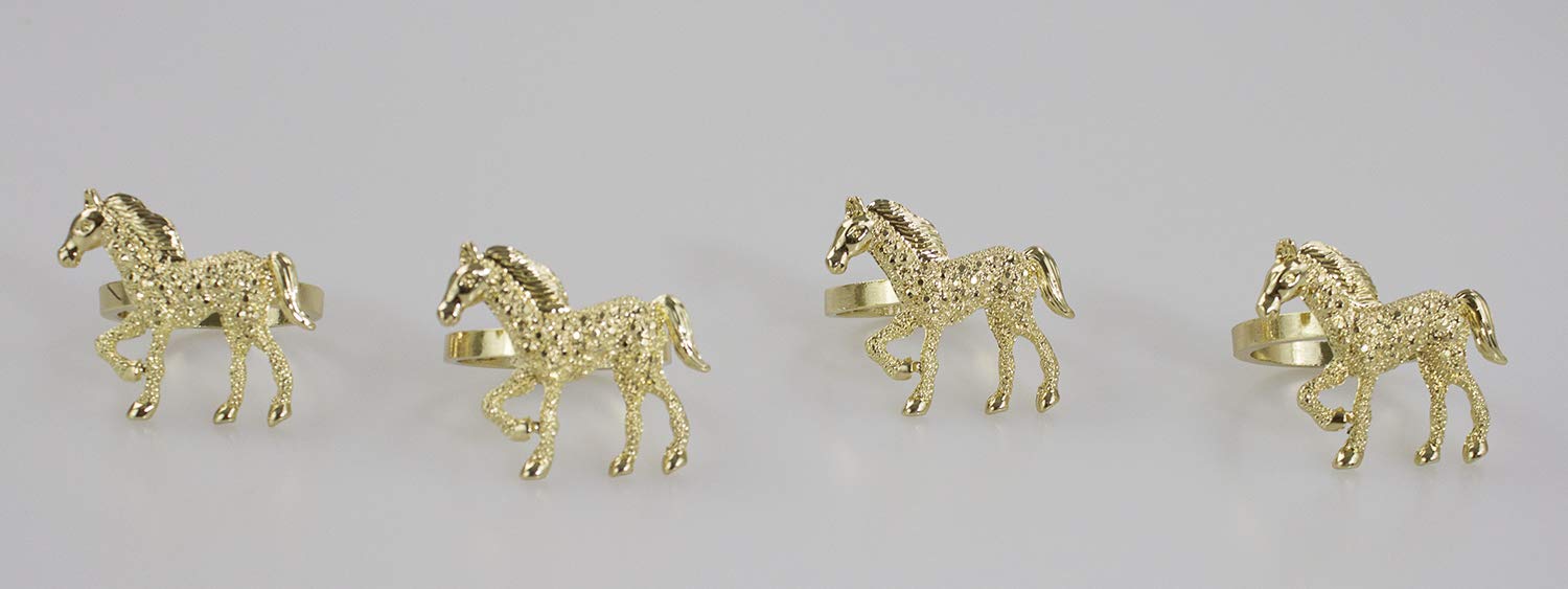 Fennco Styles Decorative Bejeweled Design Horse Metal Napkin Rings, Set Of 4 - Gold Napkin Holders For Family Dinner, Theme Part
