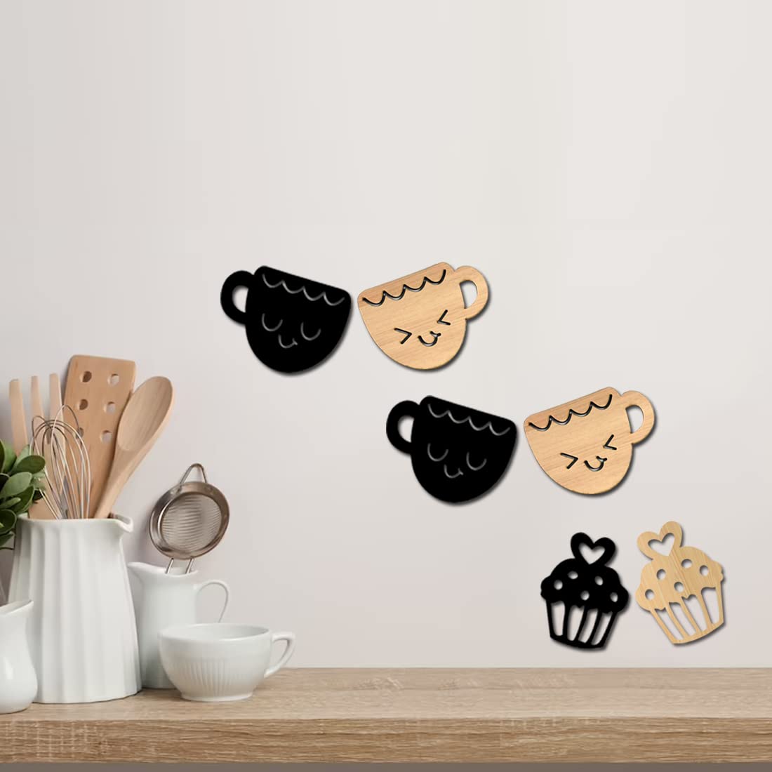 SHRADDHA SABURI ARTWORK Farmhouse Smile Cup And Cups Kitchen Wall Decor, Wall Reusable Sticker s , Reusable Sticker s Large, Set