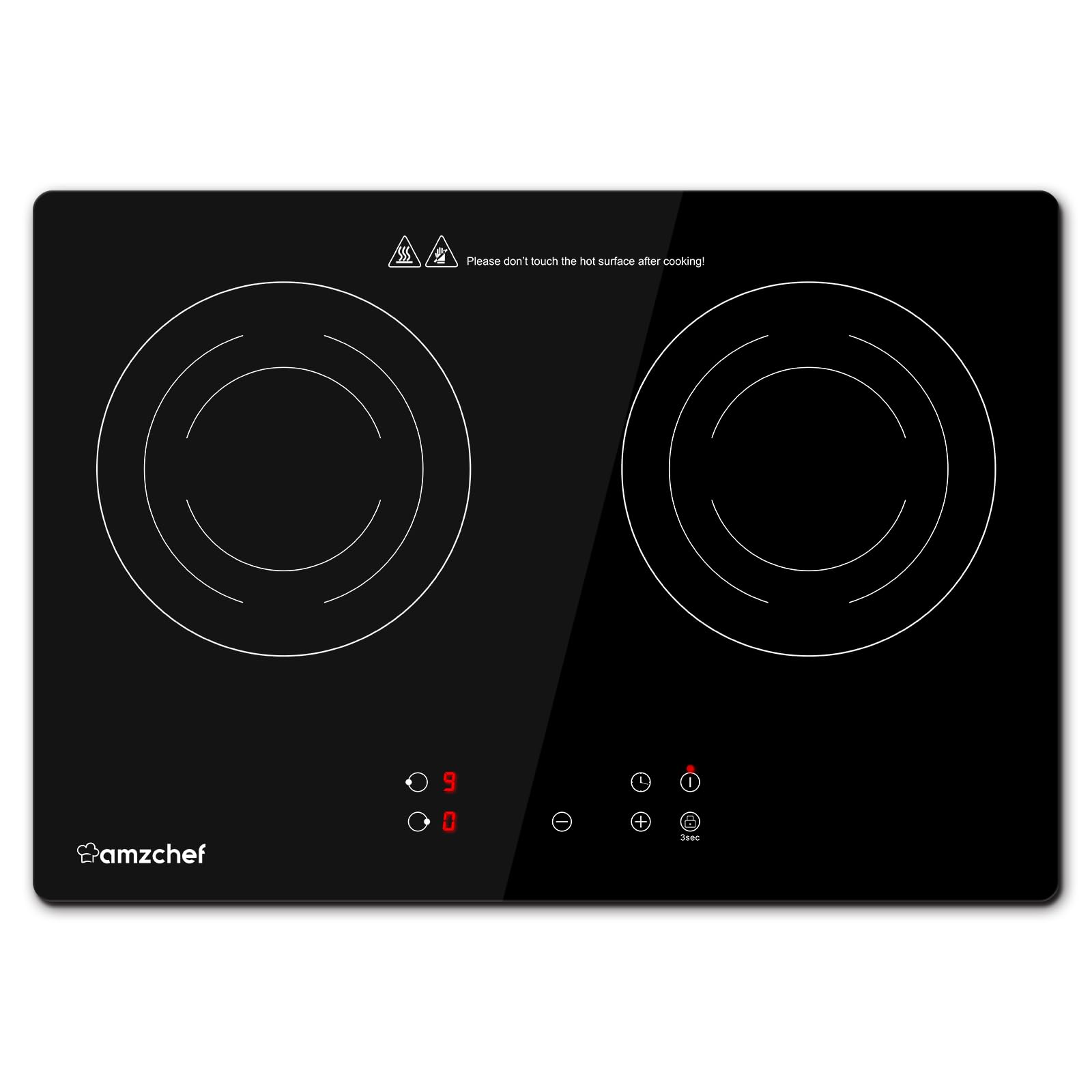 Double Induction Cooktop AMZCHEF Induction Stove Top 2 Burners for RV  Built-in Electric Cooktops With 9 Power Levels  Sensor Touch  99-min Timer  Safety Lock  Ceramic Glass  120V  Shared 1800W