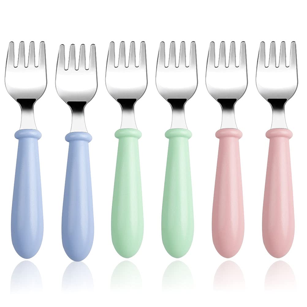 6 Pieces Toddler Forks Baby Forks for Self Feeding, Kids Forks with Round Handle, Stainless Steel Toddler Utensils Children's Sa