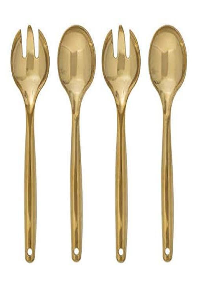 Gold Plastic Serving Utensils Set - 1 Set Of 4 Pcs - Elegant & Durable Gold Finish, Perfect For Parties, Weddings & Catering Eve