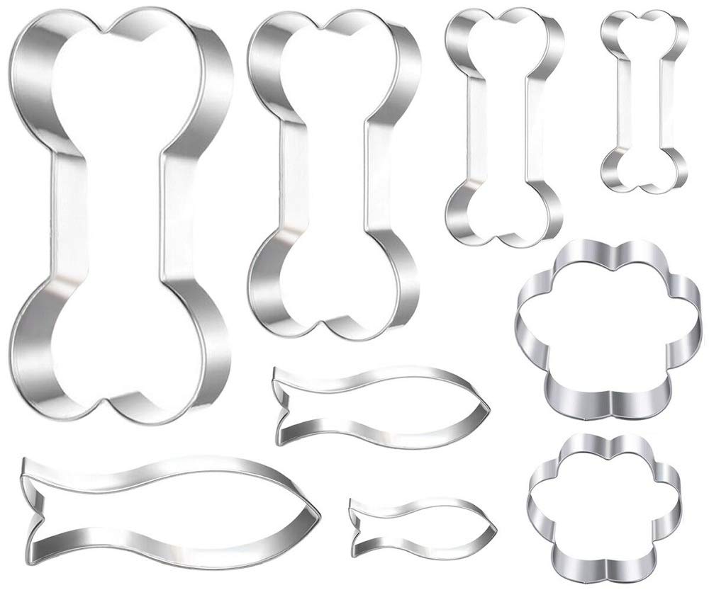 Lubtosmn Dog Bone Cookie Cutter Set-9 Piece-Large And Mini Dog Bone Paw Fish Cookie Cutters Baking Molds For Small Large Dog Cat
