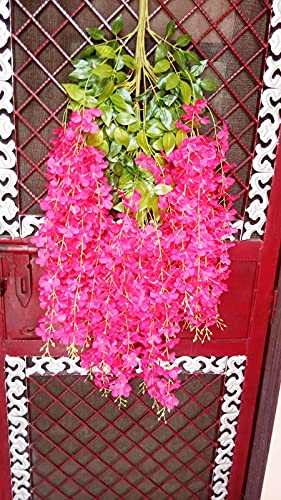 Mundeya Artificial Hanging Wisteria Flower Vine, Pack Of 6, Dark Pink