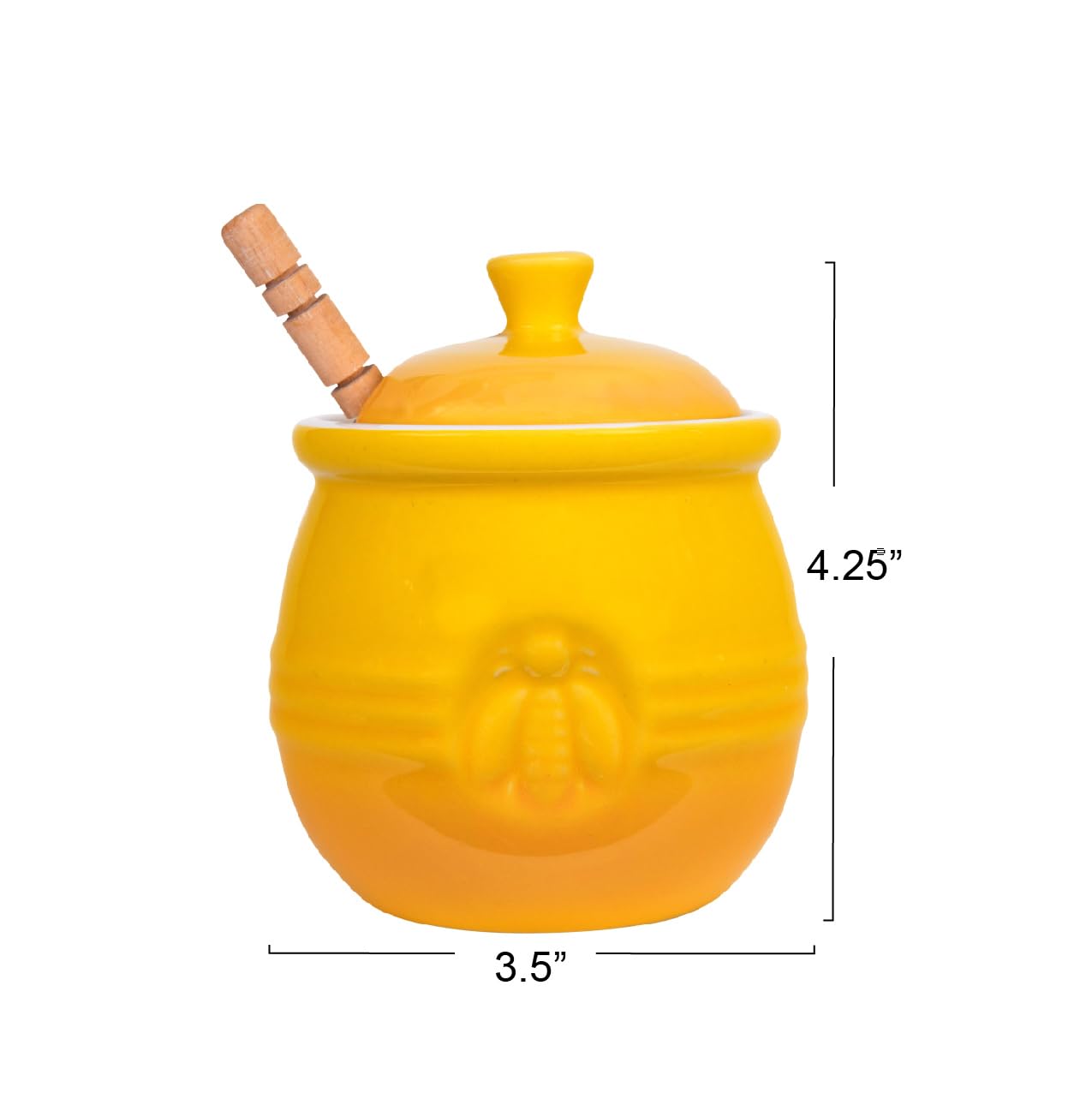 Creative Co-Op Farmhouse Embossed Stoneware Honey Pot with Wood Honey Dipper  Yellow