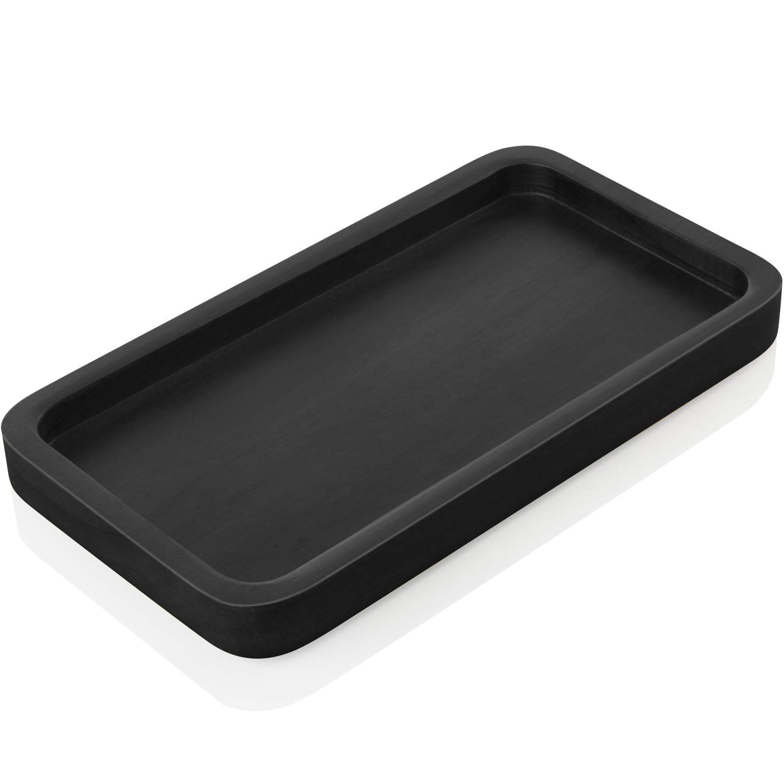 ALELION 8 Bathroom Vanity Tray for Counter - Wood Tray for Dresser Tops Perfume Jewelry Candle Key Catchall - Black Kitchen Coun