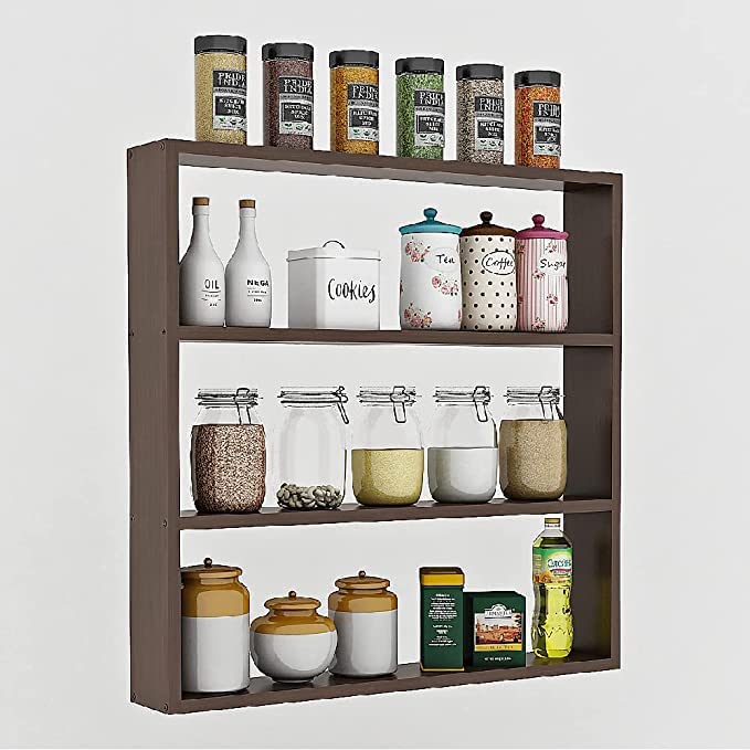 Generic Wooden Art Deco Kitchen Wall Rack, Brown, 66 Cm (W) X 12 Cm (D), Kitchen Storage, Spice Organization