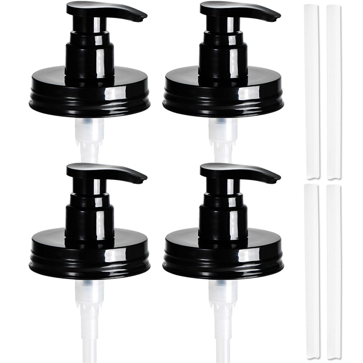 Amolliar Plastic Mason Jar Soap Dispenser Lids(4) - Universal Pump Replacement For Regular Mouth Jar - Long Tubes & Cute Lables