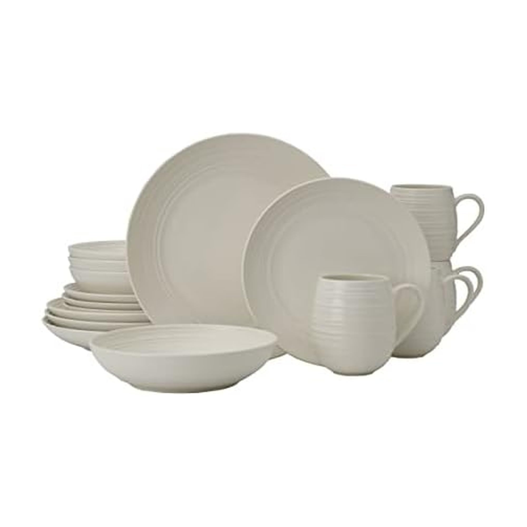 Mikasa Swirl Coupe 16 Piece Dinnerware Set, Service For 4, White
